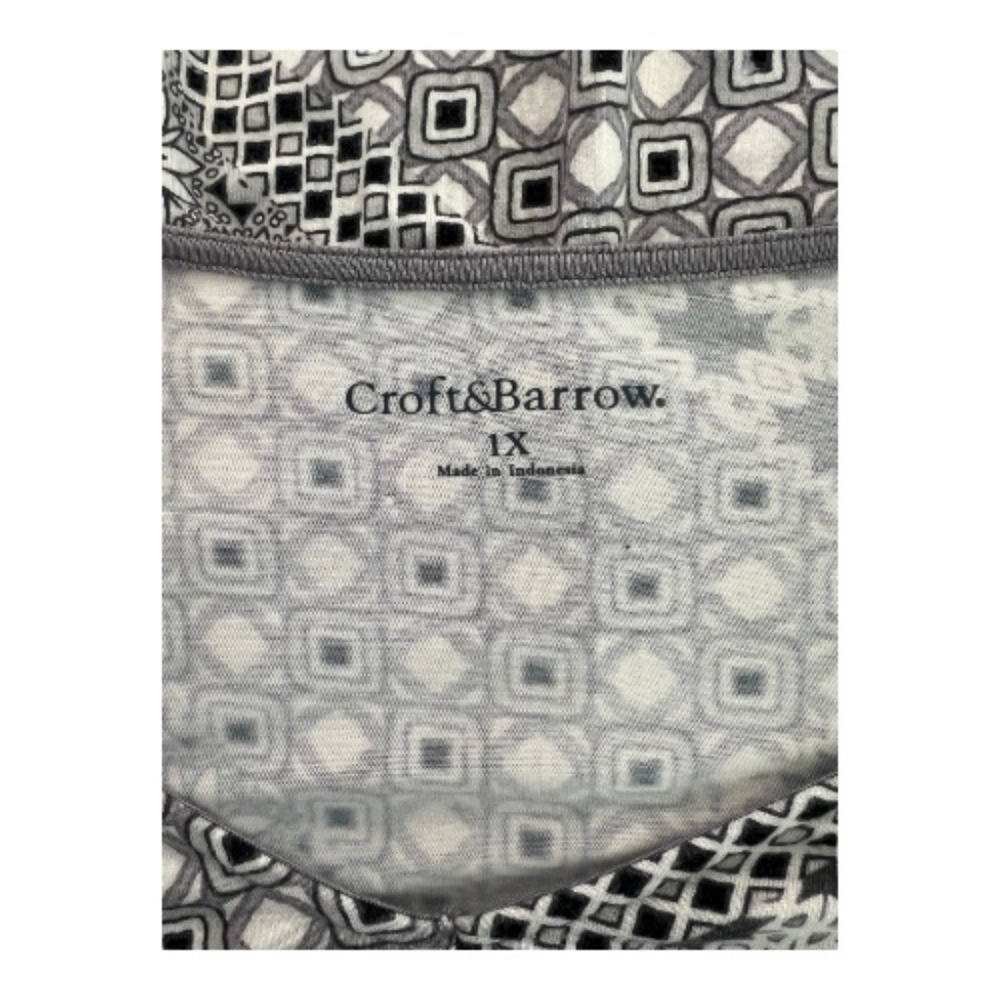 🆕 👚 NWOT CROFT & BARROW Women’s Geometric Floral 3/4 Sleeve Blouse | Size 1X - Picture 7 of 9